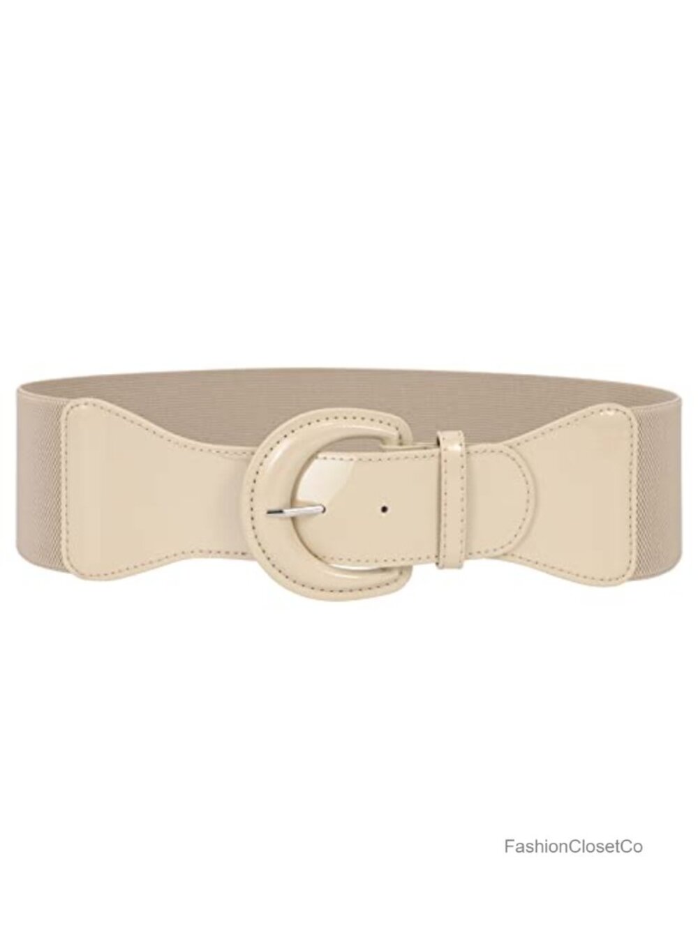 Wide Stretch Patent Leather Belt Vintage Chunky Buckle